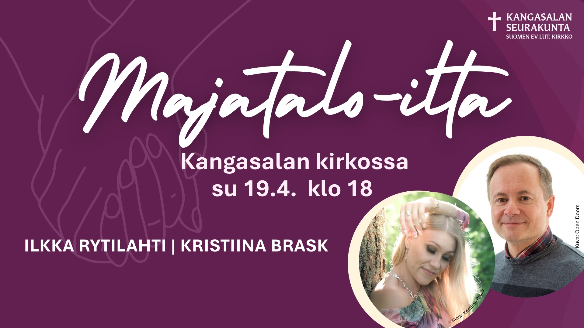 Huhtikuun Majatalo-illan mainos, jossa on tilaisuuden perustiedot sekä kuvat esiintyjistä: Ilkka Rytilahdes...