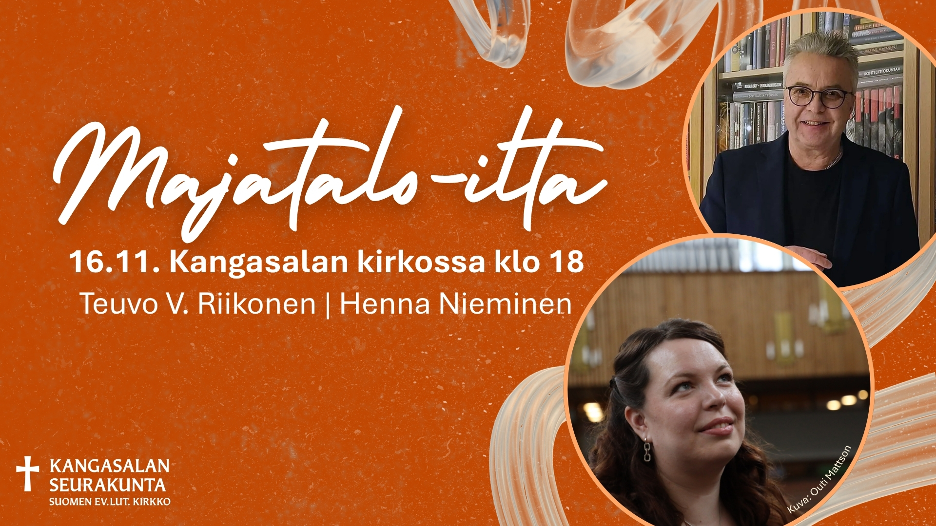Marraskuun Majatalo-illan mainos. Oranssilla pohjalla on tekstinä tilaisuuden ajankohta ja esiintyjät sekä ...
