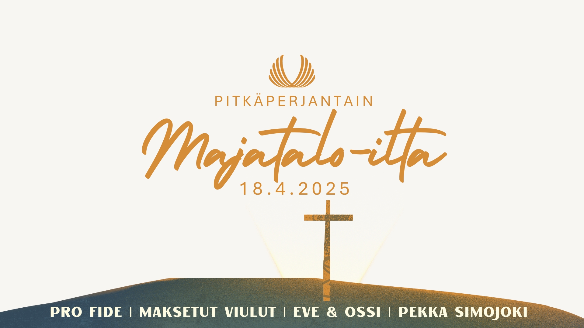 Pitkäperjantain Majatalon graafinen mainos, jossa on ilmoitettuna tapahtuman ajankohta ja esiintyjät.