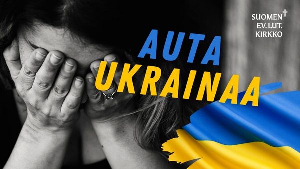Kasvot painettu käsiin, ukrainan lippu